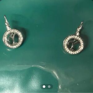 Silvertone earrings with stones around them